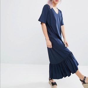 ASOS high low ruffle hem v neck dress
